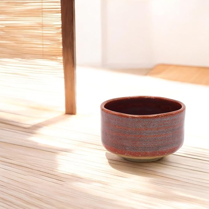 Product of Gifu Japan Ceramic Matcha Bowl, Handmade Chawan Japanese Green Tea Cup, Matcha Mixing Bowl, 400ml 13.6 oz, Brush Stroke Pattern, Red, Japanese Gifts