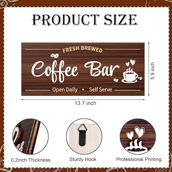 Uflashmi Coffee Bar Sign Wall Decor, Coffee Signs for Cafe Station Bar Kitchen Decorations, Cafe Station Accessories Decor Wall Art, Brown