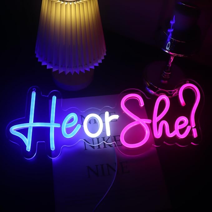 He or She Neon Signs Led Gender Reveal Party Decorations Neon Letters Signs Pregnancy Announcement Party Supplies Baby Shower Yard Signs(Pink-blue) - Image 7