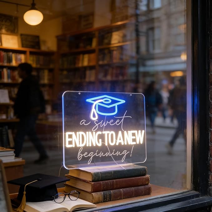 "A Sweet Ending, A New Beginning" Graduation Cap Light - Celebratory & Hopeful LED Wall Art for Dorm, Study, Grad Party Decor or Gift, Dimmable USB, Timeless Keepsake for the Class of 2026 & Beyond by Nordstylee