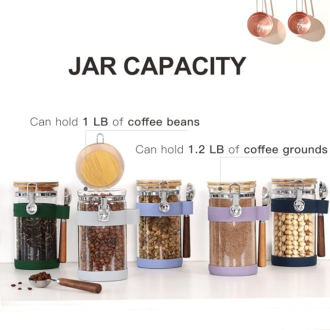 Airtight Glass Protein Powder Container with Scoop, 40oz (1200ml) Glass Supplement Storage Jar, Large Food Canister with Bamboo Lid for Kitchen & Pantry Organization - Ideal for Creatine,BCAA,Collagen
