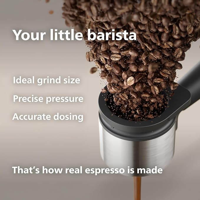 Philips Baristina Espresso Machine+Milk Frother Bundle. Real espresso. Compact coffee machine,portafilter, grinder, Cafe Crema. Dairy & Non-Dairy Milk foam. Hot & Cold. Easy Clean. White (BAR303/00)