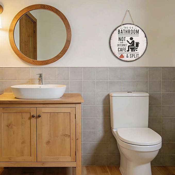 Funny Bathroom Signs, Wooden Bathroom Wall Art Decor, Vintage Farmhouse Restroom Wall Pictures For Home