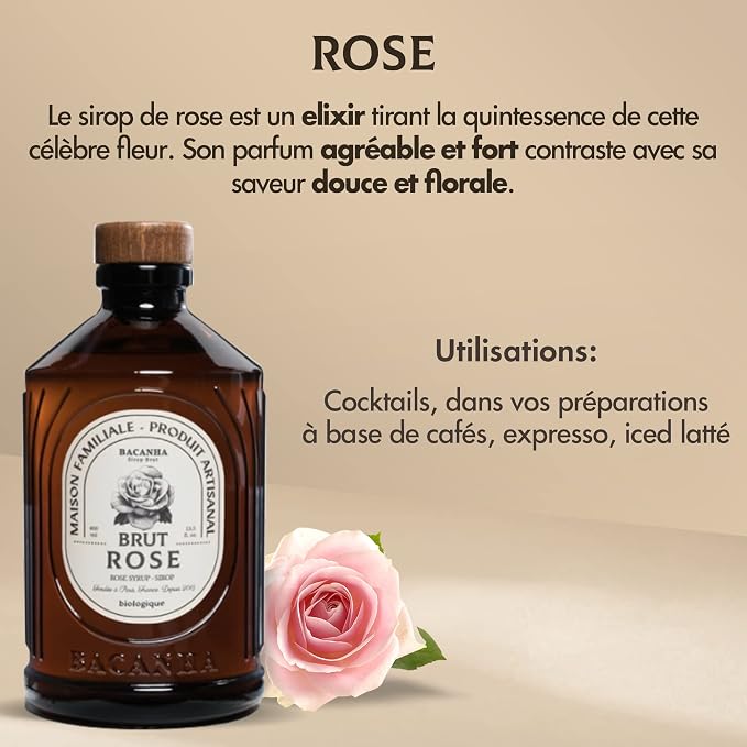 BACANHA - Organic and Raw Syrup - Rose Syrup - For Cocktail, Water, Coffee, Lemonade and Iced Tea - 400 ml - Image 4
