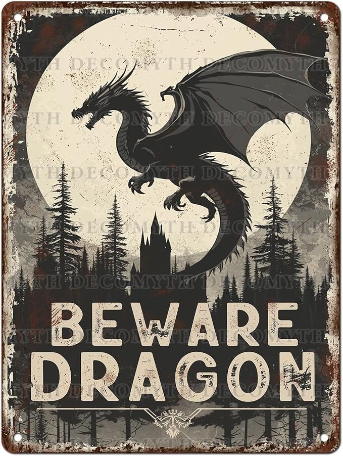 Dragon Sign Beware of Dragon Metal Tin Sign for Home Farm Outdoor Bathroom Restaurant Cafes Bars Club Kitchen Garage Vintage Art Wall Decor 12 * 16inch by Unknown