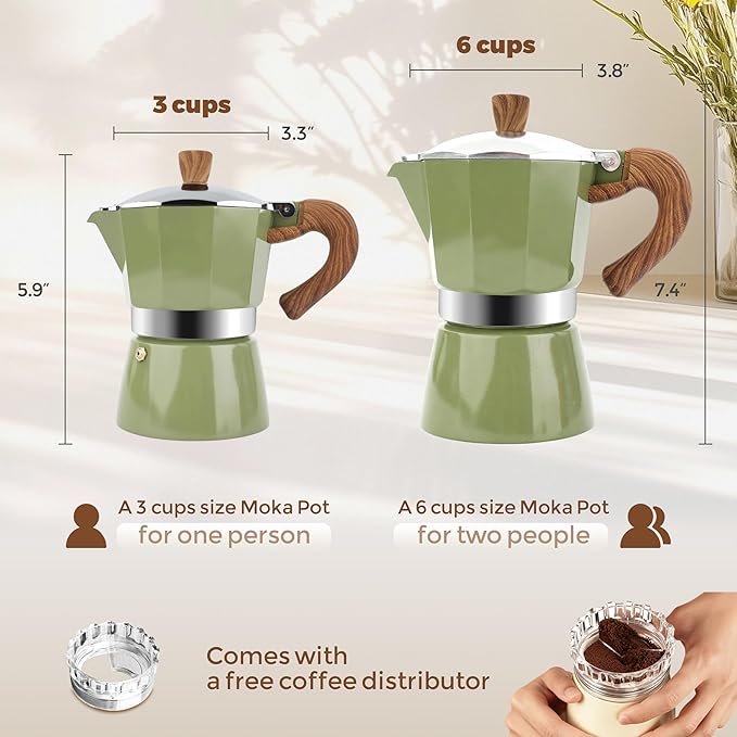 ShanSon Moka Pot Stovetop Espresso Maker 3 Cup 5 oz Italian Coffee Maker Manual Cuban Coffee Percolator Machine Italian Espresso Greca Coffee Maker for Cappuccino or Latte,Green