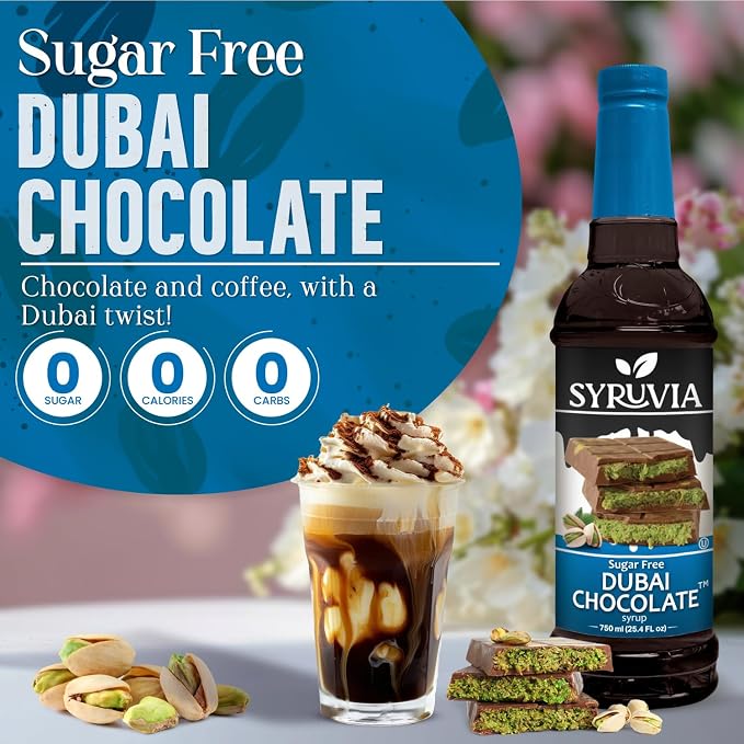 Syruvia Sugar Free Coffee Syrup, Dubai Chocolate Flavored Syrup for Drinks, Lattes, and Desserts – 25.4 fl oz, With Pump - Image 3