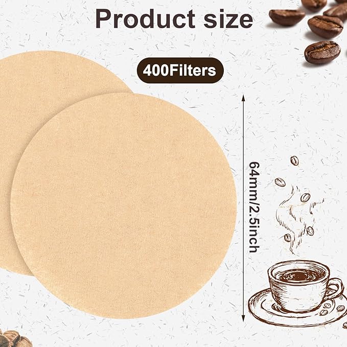 400 Pcs Replacement Coffee Filter Paper, 2.5in Unbleached Natural Round Coffee Filter Coffee Accessories Compatible with Aeropress Coffee Makers