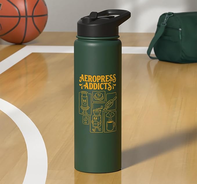 Kawaii Coffee Brewing Characters Shirts AeroPress Addicts Stainless Steel Insulated Water Bottle