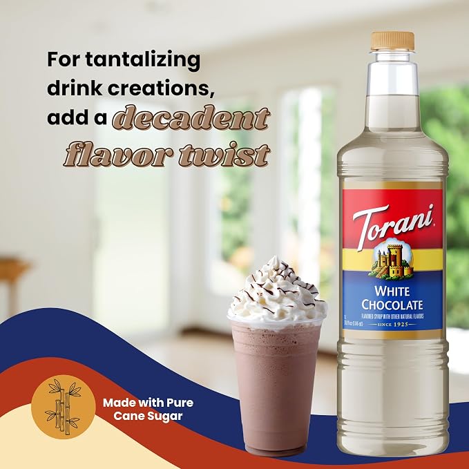 Torani White Chocolate Syrup 1 Liter Bottle with Pump – Premium Coffee Flavoring with Natural Ingredients for Lattes, Mochas, Desserts, Cocktails & Baking – Café-Style Sweetener for Home Baristas - Image 5
