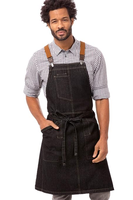 Chef Works Unisex Berkeley Bib Apron, Black W/Desert Sand Suspenders, One Size by ChefWorks