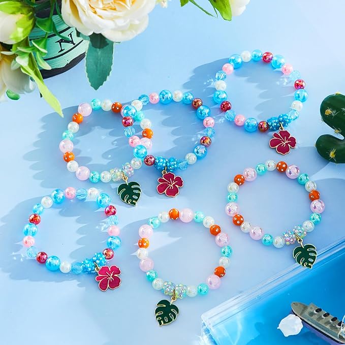 Ecally 12 Pcs Hawaiian Princess Party Favors Tropical Party Decorations Palm Leave Aloha Hibiscus Flowers Hawaii Bracelets Bulk Animation Themed Birthday Supplies for Women