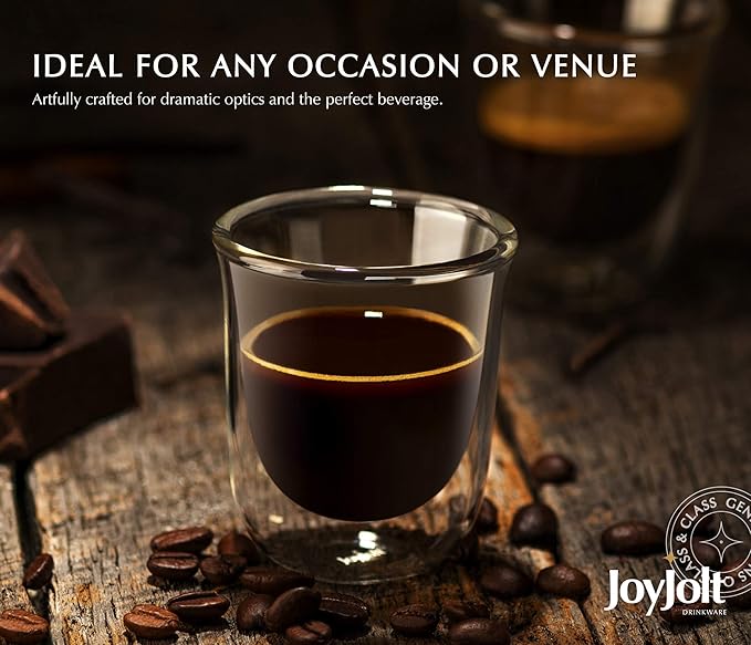JoyJolt Javaah Double Walled Espresso Glasses Espresso Cups Set of 2 | 2-Ounces