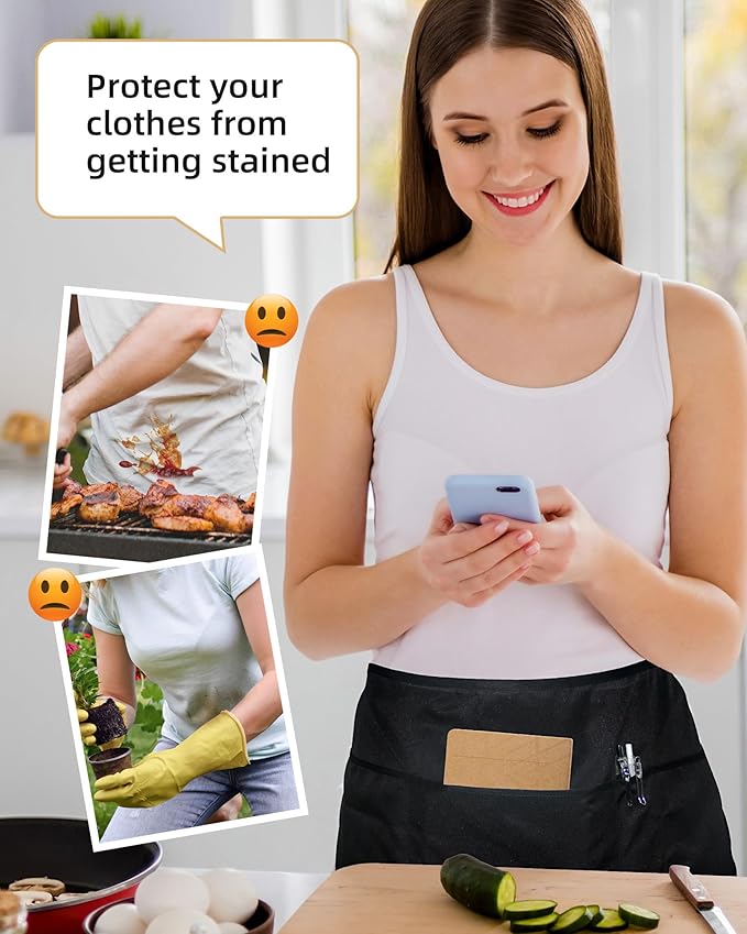 Xeoxarel Aprons with 4 Pockets (Available in 3 Pack / 7 Pack) 23.5'' X 11.5''