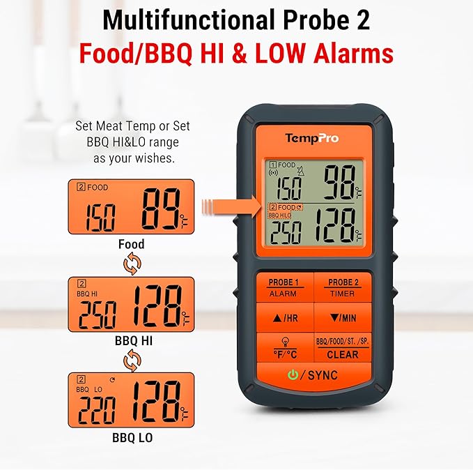 TempPro TP08B 500FT Wireless Meat Thermometer for Grilling Smoker BBQ Grill Oven Thermometer with Dual Probe Kitchen Cooking Steak Turkey Food Thermometer (Previously ThermoPro)