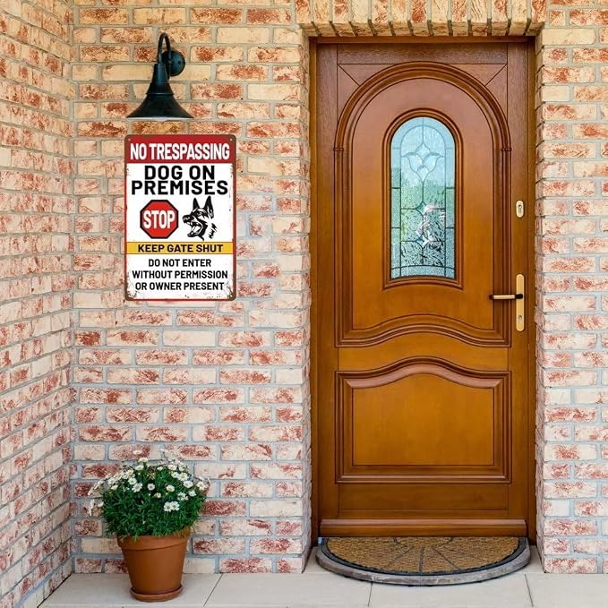 Beware Of Dog Signs For Fence Warning Do Not Enter Metal Signs No Trespassing Dog On Premises Sign For Garden Dogs Warning Signs For Property Stop Keep Gate Closed Sign Door Outdoor Decorations 12x8 Inch - Image 5