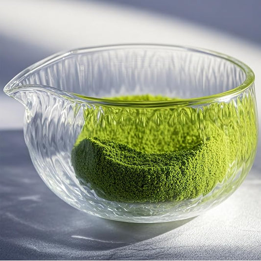 Deep Textured Glass Matcha Bowl With Spout,Glass Chawan Matcha Green Tea Whisk Bowls,Clear Japanese Style Cute Salad Mixing Bowl