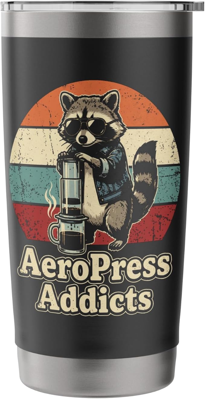 Retro Raccoon Coffee Lover Shirts AeroPress Addicts Stainless Steel Insulated Tumbler