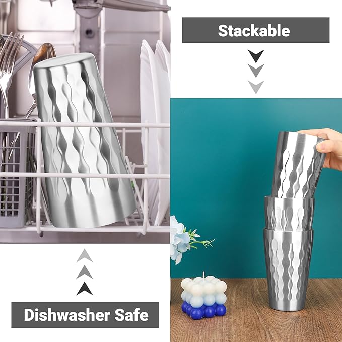 Stainless Steel Drinking Glasses, 19 oz Insulated Tumbler, 8 Pack Double Wall Unbreakable Stackable Water Tumblers Premium Insulated Metal Cup for Travel Camping Home Outdoor Gifts