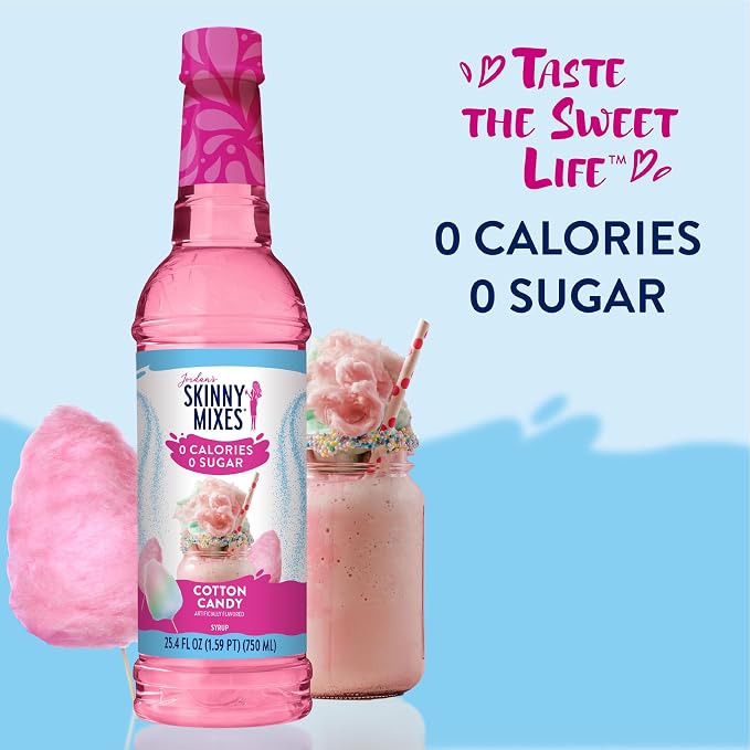 Jordan's Skinny Mixes Sugar Free Syrup, Cotton Candy, Fruit Flavored Water Enhancer, Drink Mix, Iced Tea, Lemonade, Drinks, Low Calorie Water Flavoring, Dairy & Gluten Free, Kosher, 25.4 Fl Oz, 6 Pack - Image 4