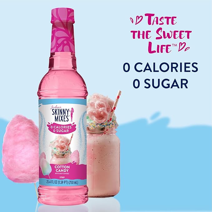 Jordan's Skinny Mixes Sugar Free Syrup, Cotton Candy Flavor, Fruit Flavored Water Enhancer, Drink Mix, Iced Tea, Lemonade, Drinks, Low Calorie Water Flavoring, Dairy & Gluten Free, Kosher, 25.4 Fl Oz, 2 Pack - Image 4