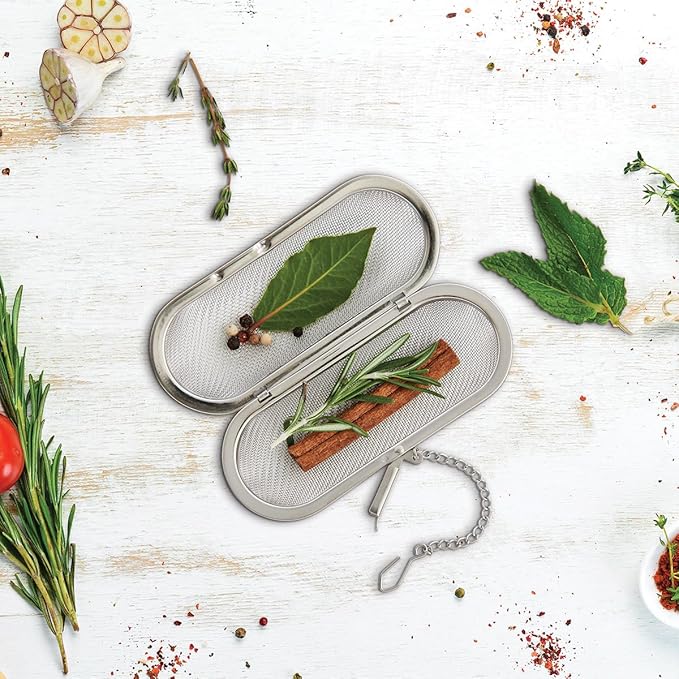 HIC Kitchen Herb Infuser Pod, 18/8 Stainless Steel Mesh, For Herbs, Spices, and Loose Teas, Set of 2
