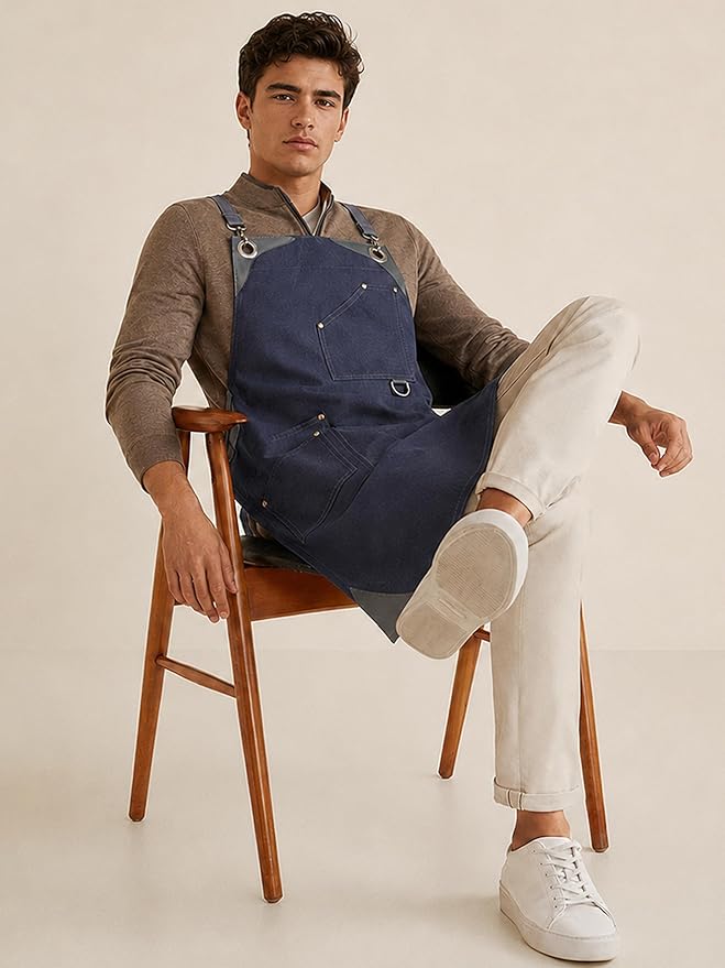Professional Work Apron for Men & Women – 100% Cotton with waterproof Membrane, Cross Back Straps - Image 4