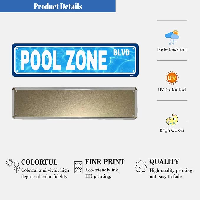 Swimming Pool Zone Sign Metal Tin Signs Tropical Beach Signs Patio Sign for Cafes Bar Pub Beer Club Wall Home Decor 16X4 Inches - Image 3