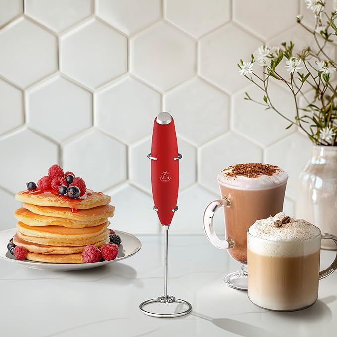 Zulay Kitchen Powerful Milk Frother Wand With 4 AA Duracell Batteries - Ultra Fast Handheld Drink Mixer - Electric Whisk Foam Maker for Coffee, Lattes, Cappuccino, Matcha & Creamer
