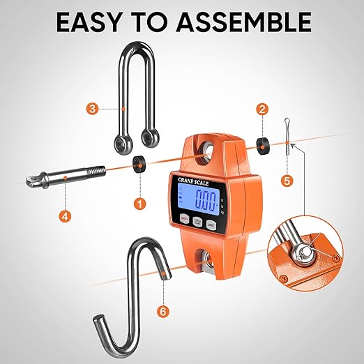 RoMech 660lb Digital Hanging Scale with Cast Aluminum Case, Handheld 300Kg Mini Crane Scale with Hooks for Farm Hunting Fishing Outdoor (Orange) (Pack of 2)