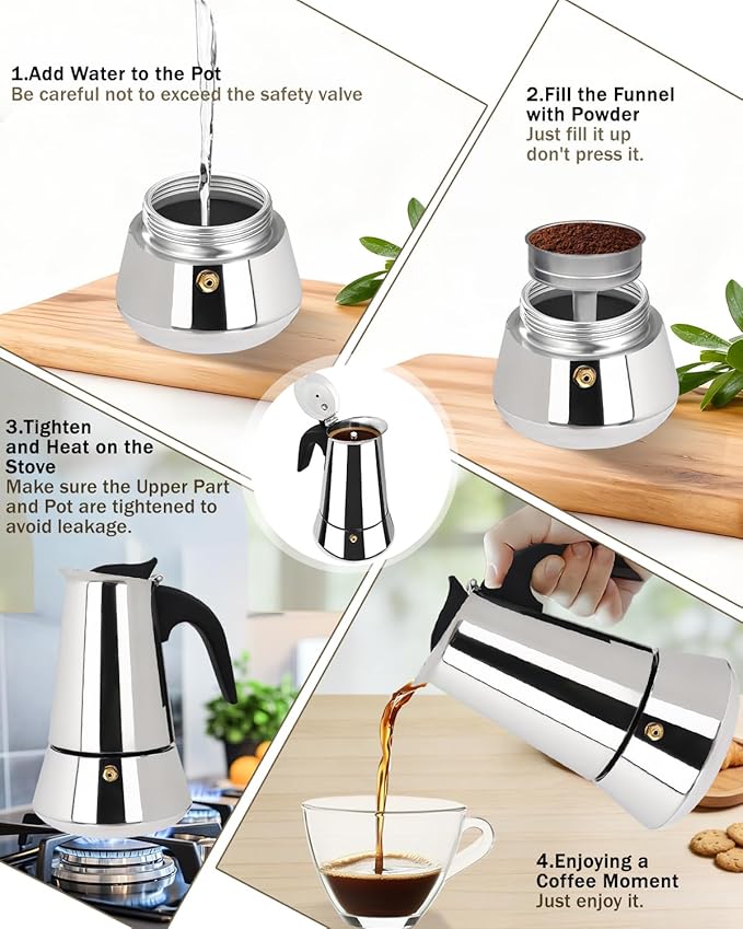 Coffee Maker Stovetop Espresso Maker Moka Pot Easy Brewing 4 Cup 6.7oz 200ml Stainless Steel Silver Percolator Home Italian Café Electric Ceramic Stoves Camping Classic Espresso Brew