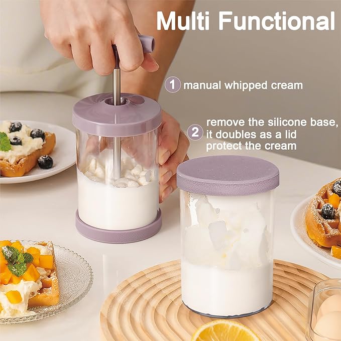 Manual Whipping Cream Dispenser, Handheld DIY Whipped Cream Maker, Professional Whipped Cream Dispenser With Non-Slip Silicone Base for Shop Kitchen Salad Dressings Frothy Drinks Milk Frother