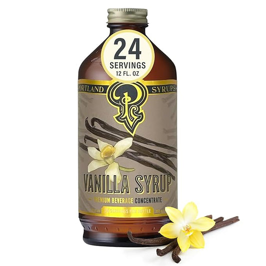 Portland Syrups Vanilla Syrup – Flavoring for Coffee, Lattes, Cold Brew, Macchiatos, Cocktails, & Desserts – Ideal for Drinks & Adding a Vanilla Touch to Any Beverage – 12 oz, 24 servings (Pack of 1)