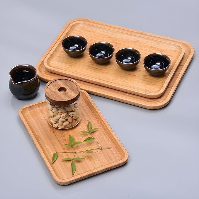 1-Pack Rectangle Bamboo Tray 13.80 * 7.88 * 0.8 in Bamboo Serving Platter for Home, Hotel, Restaurant - Fruit Platters, Coffee, Tea