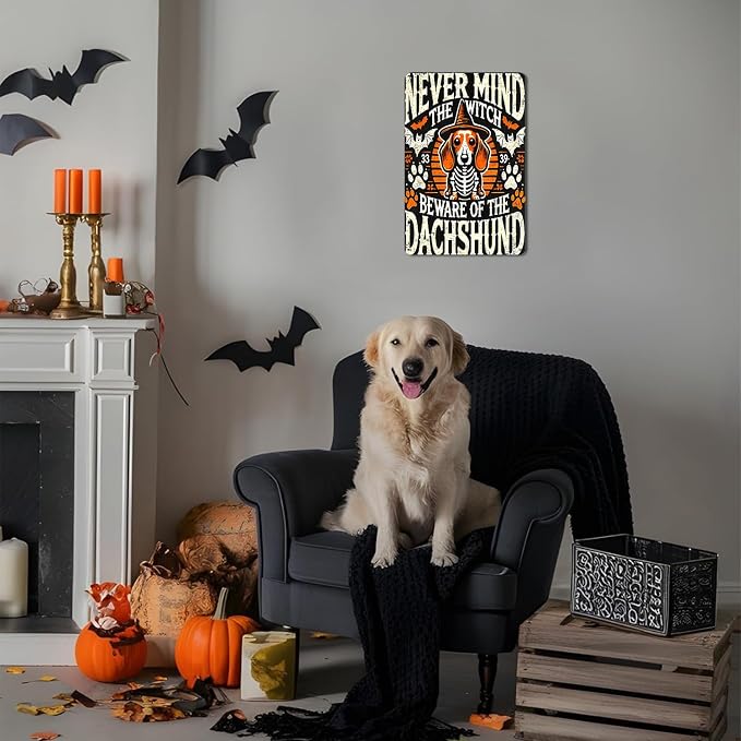 Dachshund Halloween Decor Sign Vintage Witch Metal Signs for Outdoor Patio Garden Home Bedroom Porch Wall Decor 8 X 12 in - Image 5