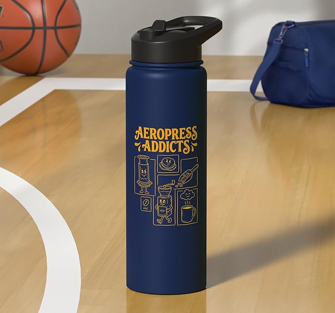 Kawaii Coffee Brewing Characters Shirts AeroPress Addicts Stainless Steel Insulated Water Bottle