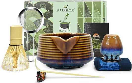 Artcome Matcha Tea Set – Japanese Ceremonial Matcha Kit with Pouring Bowl, Bamboo Whisk, Scoop, Sifter & Holder – Traditional Tea Ceremony Tools for Home or Gift