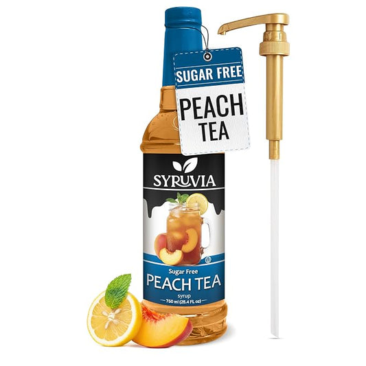 Syruvia Sugar Free Peach Tea Flavored Syrup for Drinks, Cocktails, Lemonades, Iced Teas and Desserts – 25.4 fl oz, With Pump by SYRUVIA