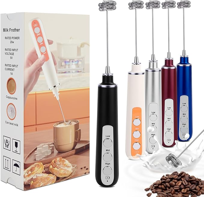 Milk Frother Wand Rechargeable Handheld Frother For Coffee,Batidora De Mano Electrica Coffee Bar Accessories Kitchen Appliances Essentials Electric Frother Gift For Women Men (Black)