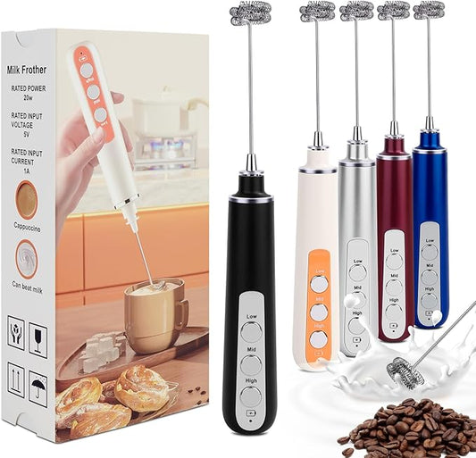 Milk Frother Wand Rechargeable Handheld Frother For Coffee,Batidora De Mano Electrica Coffee Bar Accessories Kitchen Appliances Essentials Electric Frother Gift For Women Men (Black)