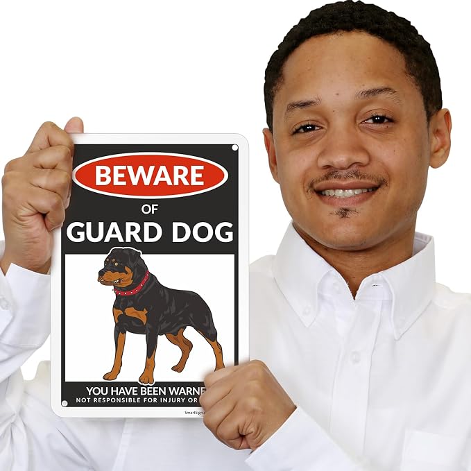 SmartSign Beware Of Guard Dog Warning Sign - 10"x7", 40 mil Laminated Rust-free Aluminum - Funny Metal Signs for Entrances, Outdoors, Patio, Gifts, Cafe - Guard Dog Theme, Made in USA - Image 3