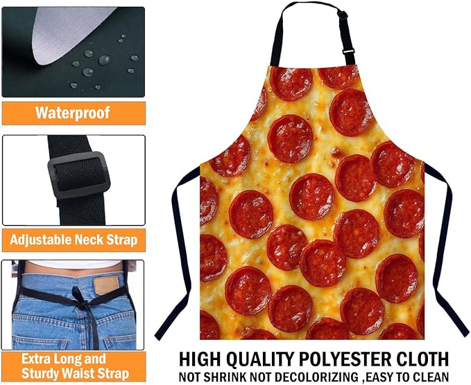 Pizza Pepperoni Chefs Apron, Cooking and Baking Apron for Men and Women, Kitchen Apron, Butchers Apron, BBQ & Catering Bibs - Image 3
