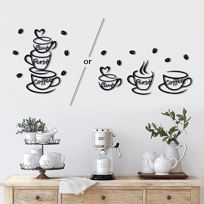 4eN But First Coffee Wall Sign – Modern MDF Wooden Wall Decor for Kitchen & Coffee Bar – Stylish Cafe & Coffee Corner Decoration-11 Pieces