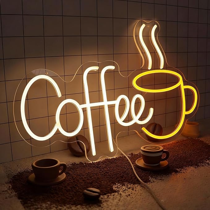 Coffee Neon Sign LED Coffee Lights for Coffee Bar Shop Wall Decor 19.6x11.8 Inch USB Powered Neon Light for Cafe Kitchen Coffee Station Restaurant Pub Home Wall Art Decorative Night Light Sign