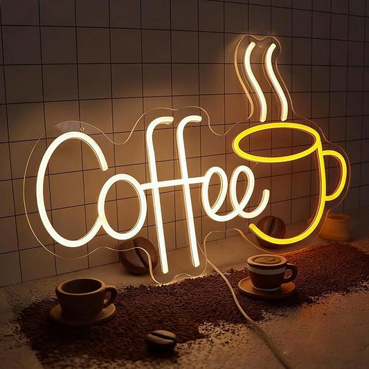 Coffee Neon Sign LED Coffee Lights for Coffee Bar Shop Wall Decor 19.6x11.8 Inch USB Powered Neon Light for Cafe Kitchen Coffee Station Restaurant Pub Home Wall Art Decorative Night Light Sign