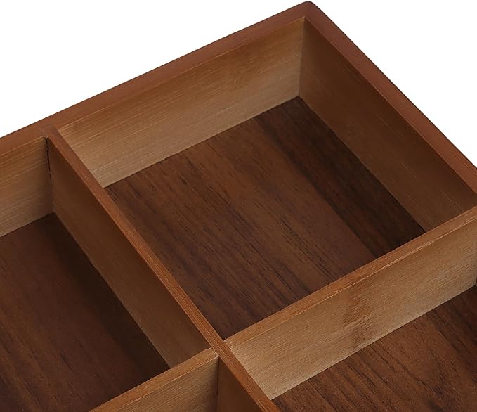 FUNSUEI 2 PCS Multi Compartment Wooden Tray, Divided Wooden Tray, Square Bamboo Trays with 4 Sections, Bamboo Divided Serving Trays Storage Box for Snacks Appetizers, 9 x 9 x 1.77 Inch
