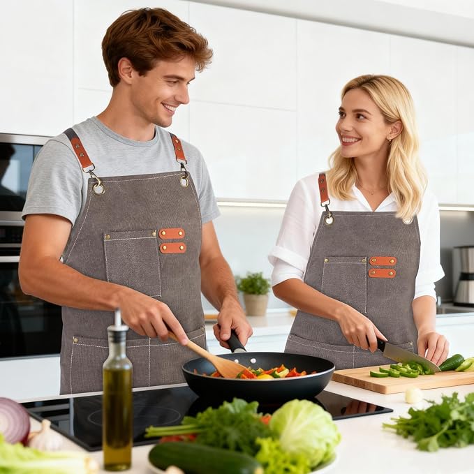 Aprons For Women Men With Large Pockets, Waterproof Cotton Chef Aprons For Cooking Server Grilling Bbq Kitchen - Image 6
