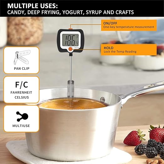 10 Inch Long Digital Candy Thermometer with Pot Clip,Deep Fry Thermometer,Rotating Display, Best Instant Read Food Meat Thermometer for Candy Making or Deep Frying