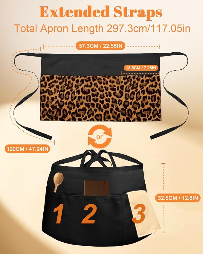 Slohif Reversible Server Apron 6 Pockets - Waist Apron for Waitress Women Half Serving Short Apron for Waiter - Image 2