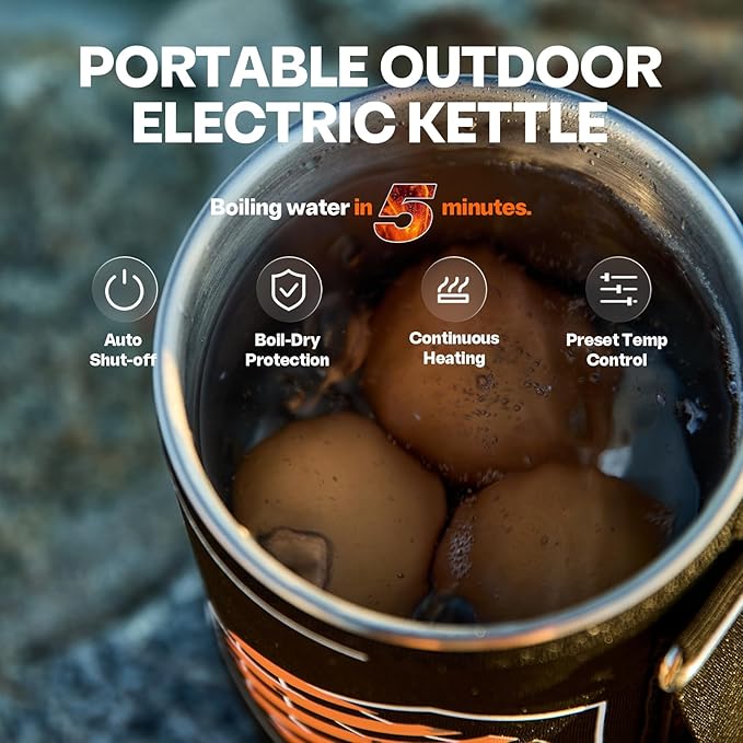 Electric French Press Coffee Maker, 120V Boil Water & Press Coffee 2-in-1, Portable Design for Camping, Travel, 6 Minute Brew Ready